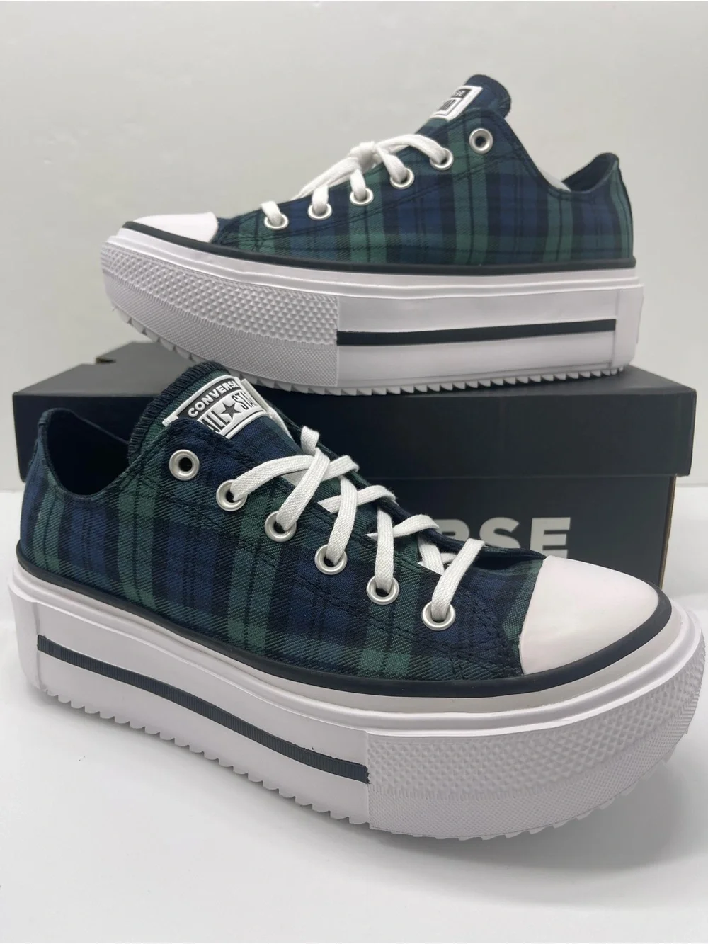 Converse WMNS CTAS Lift Double Stack Ox Navy Black Branch Out Platform Sneakers